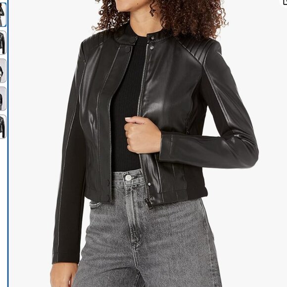 GUESS NWOT Fiammetta Faux Leather Jet Black Jacket Size XL - Picture 3 of 10